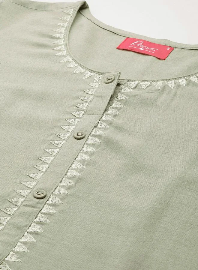 Rue Collection  Women Grey Cotton Embroidered Kurta for Women | Best Price UAE